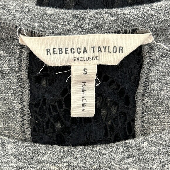 Rebecca Taylor Gray & Black Lace Inset T-Shirt Size Small (4/6) - Picture 4 of 12